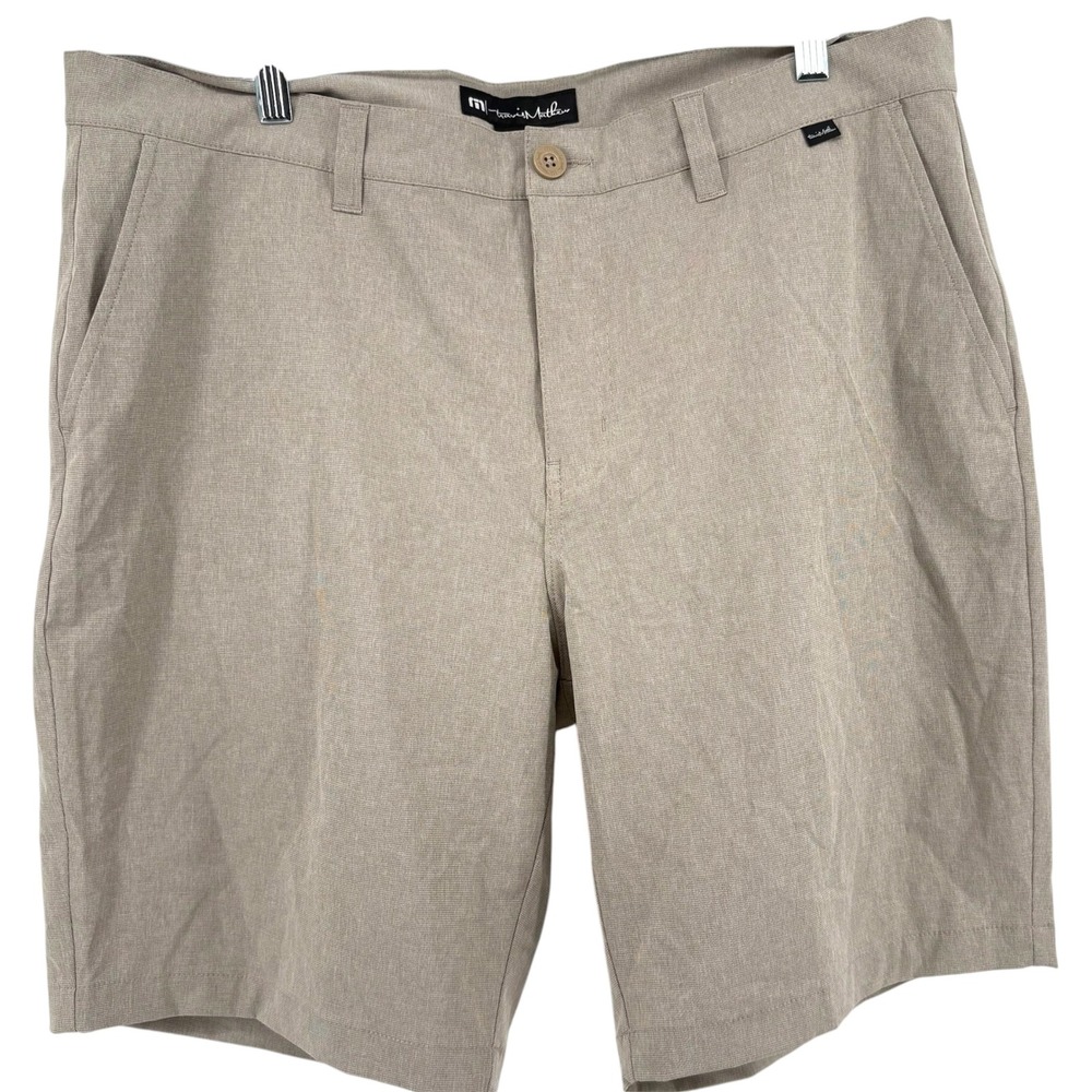 TravisMathew Beck Mens 38 Golf Shorts Khaki Tan Heather Stretch 1MM208